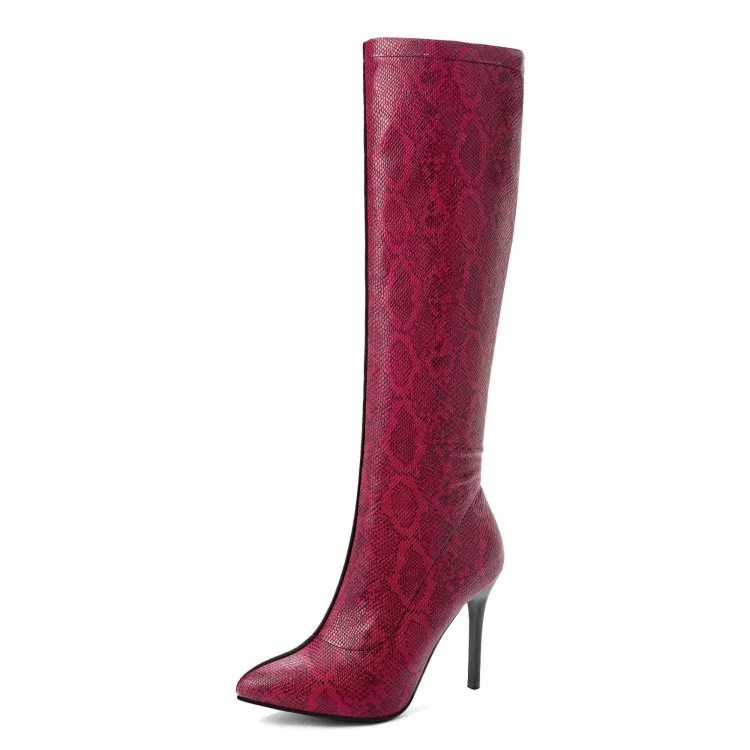 Knee High Boots The New 10cm High Autumn and Winter Fashion Pointed Color Matching Zipper High Heel Shoes Women Plus Size 34-48