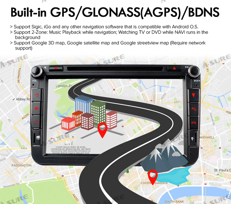 Top A-Sure 2 Din 8 Core  Android 8.0 Radio GPS DVD Navigation For Volkswagen VW GOLF MK5 MK6 PASSAT B6 TOURAN Polo Tiguan SEAT SKODA 22