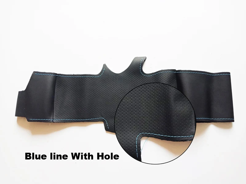 blue line With hole Высокое качество воловья кожа верхний слой ручной работы Швейные чехлы на руль защита для Mercedes Benz GLK 260 300 200 - Название цвета: blue line With hole