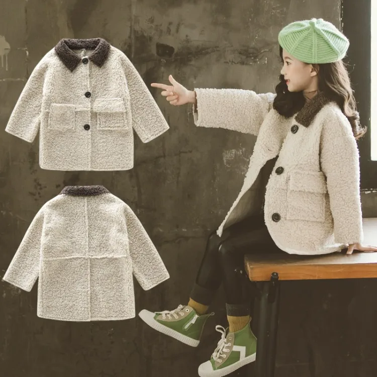 2020 Autumn Winter New Arrival Korean Version pure color woolen warm fashion thickened coat for cute sweet baby girls |