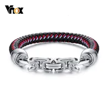 Vnox, уникальные византийские браслеты с подвесками для мужчин, стильные мужские браслеты из натуральной плетеной кожи, браслет на запястье с магнитной застежкой