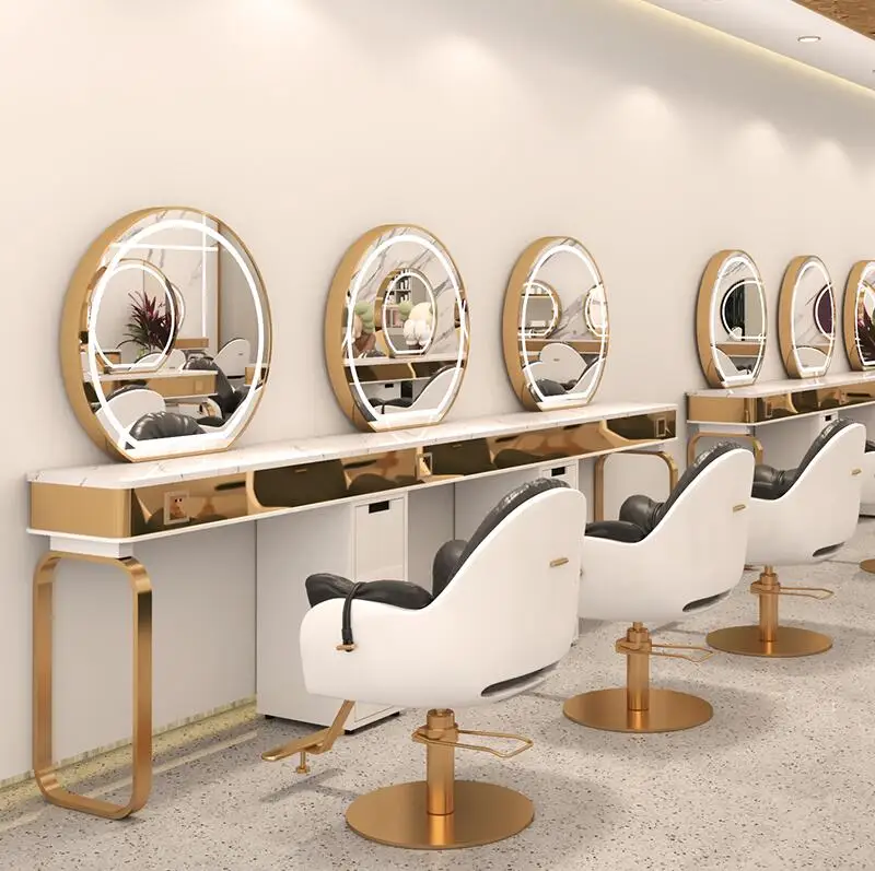 Stainless steel marble online celebrity hair salon mirror barber shop cabinet integrated hair salon special