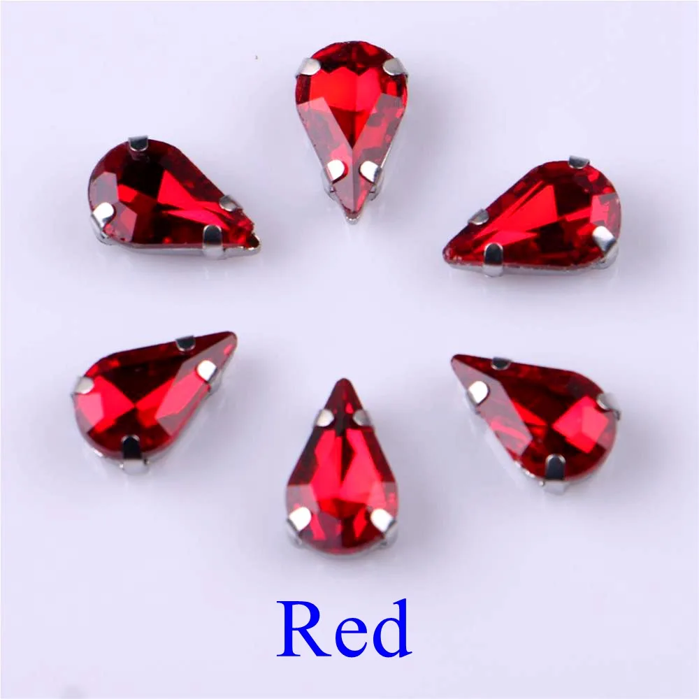 Elegant Teardrop Glass Rhinestone Embellishments with Silver Metal Base - 20 pcs/pack