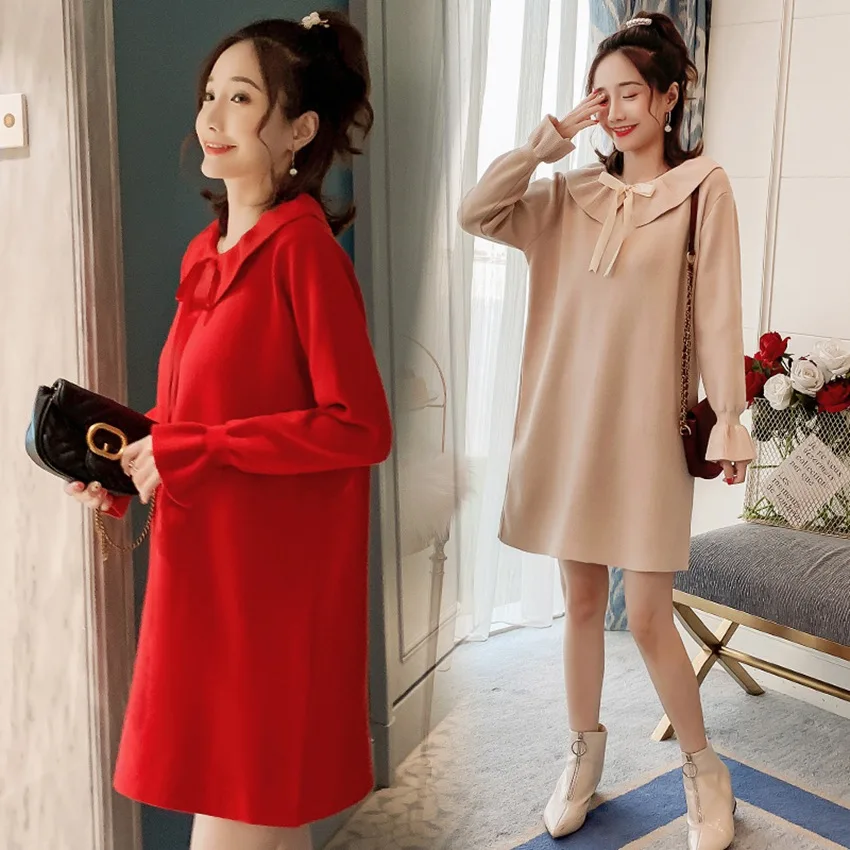 New autumn and winter sweaters knit dress bow sweater skirt large size sweater pregnant women sweater