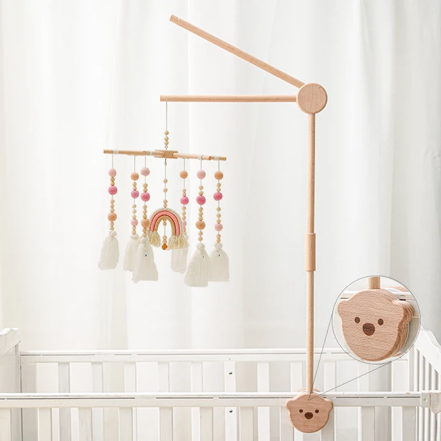 1Pc Newborn Wooden Bed Bell Bracket Set Mobile Hanging Rattles Toys Hanger Baby Crib Mobile Bed Bell Toy Holder Arm Bear Bracket 1