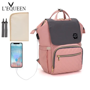 

LEQUEEN Diaper Backpack Large Capacity Nappy Bag Waterproof Maternity Travel Nursing Bags Baby Care Stroller Handbags USB design