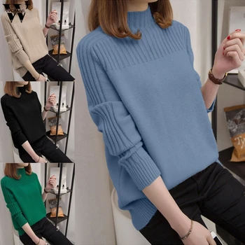 

Womail 2019 Women Sweater Autum Trendy casual solid turtleneck female pullover full sleeve warm soft knitted Casaco Feminino