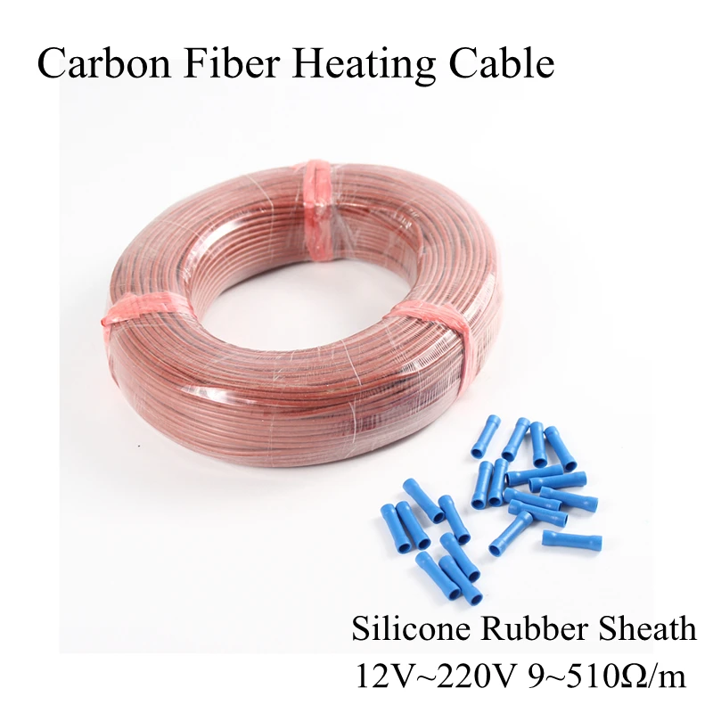 5m 12V~ 220V 9~ 510ohm силиконовая резина и PTFE оболочка из углеродного волокна провод нагревательного кабеля для напольных подпольных инфракрасных теплых комнатных крыш