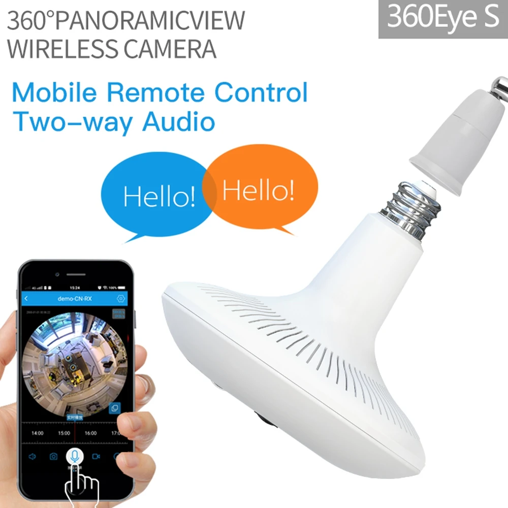 

360 Video Camera Home Light Bulb Wifi IP Camera PIR Motion Detection IR Night Vision 360 Panoramic Fisheye Lamp Camera