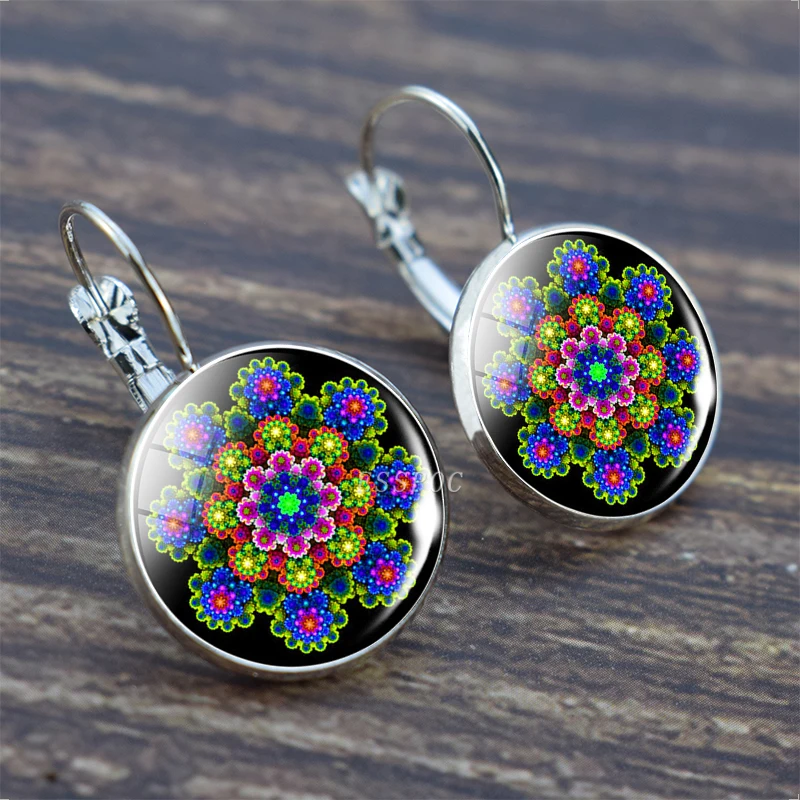 Духовые практики, Йога женские круглые серьги стеклянные кабошоны серьги ювелирные изделия символ мандалы богемные женские серебро/бронза серьги - Окраска металла: silver