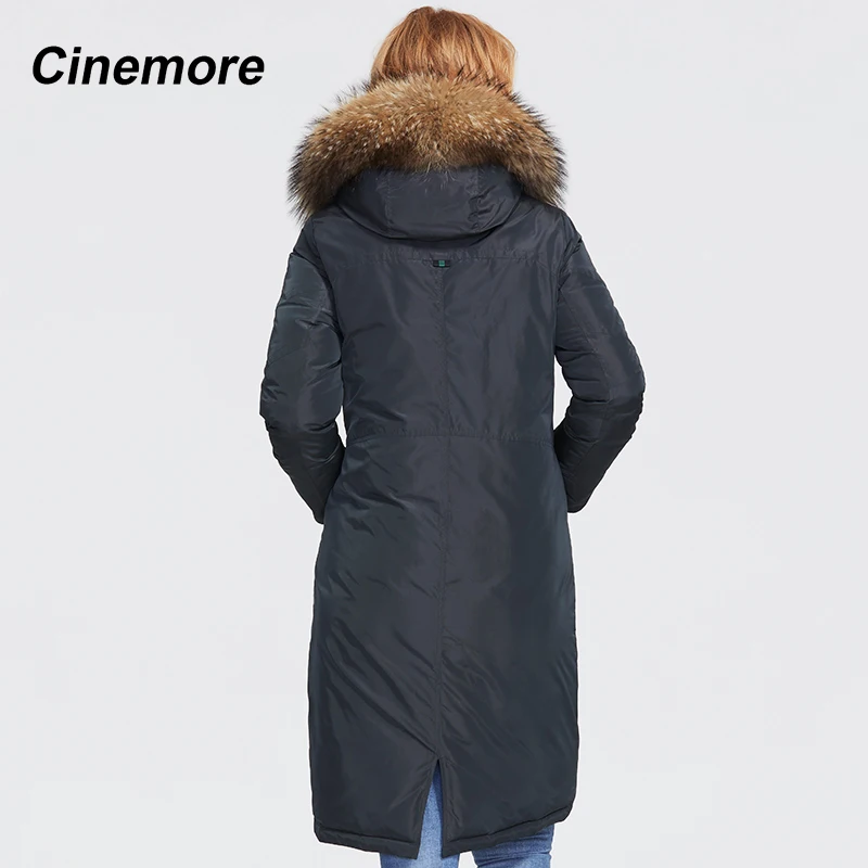 Женское зимнее пальто CINEMORE с воротником из натурального меха капюшоном толстый