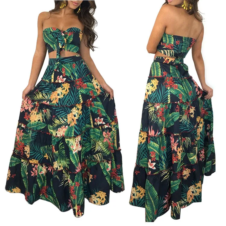 

Amazon Separate Station Hot Selling Classic Printed Skirt Set Multi-Code a Generation of Fat Frilled Beach Skirt Two-Piece Set