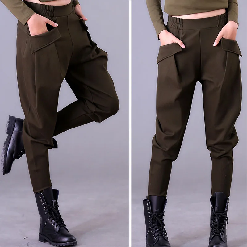 

Women's Pants Autumn and winter harem pants women's casual trousers were thin Elastic waist pants large size radish pants black