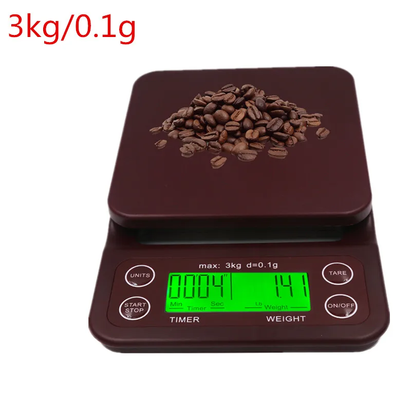 Кг/3 кг/0,1 г принимает массу весом до 5 кг/0,1g цифровой Кофе весы с подсветкой с таймером Высокая точность ЖК-дисплей электронные весы инструменты 40% off - Цвет: Brown 3kg 0.1g