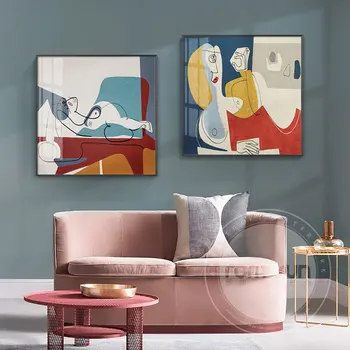 

Nodic Abstract Figure Canvas Painting Perfect Outline Retro Color Poster and Print Wall Art Pictures for Living Room Home Decor