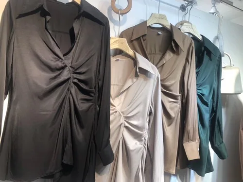 Neploe Блузка Женская мода с v-образным вырезом плиссированный Дизайн Blusas Mujer Invierno Новая тонкая талия рубашка с длинными рукавами однотонный топ 46585 - Цвет: black
