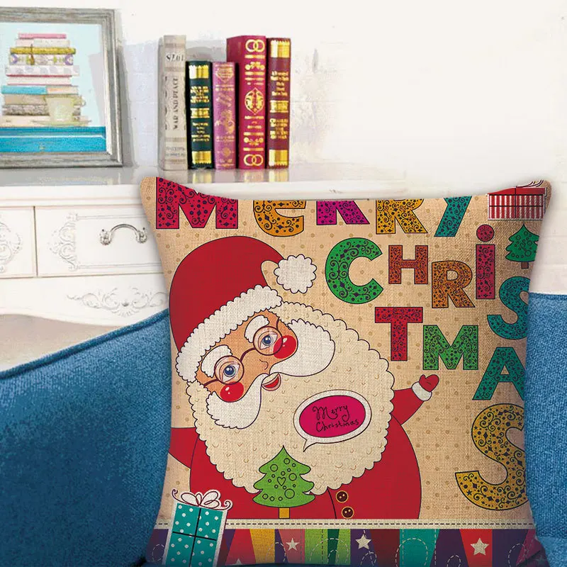 New Christmas Cushion 45*45 Santa Claus Merry Christmas Printed Decorative Pillows Sofa Home Decoration Pillowcase