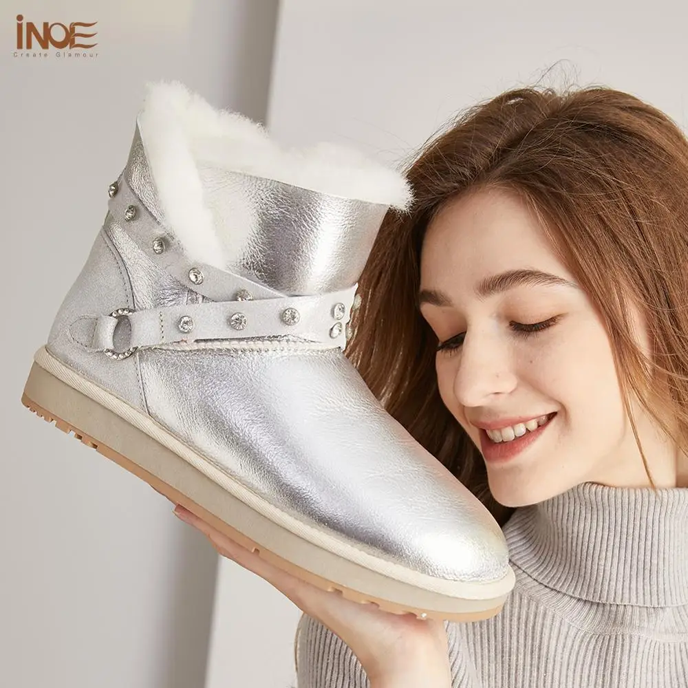 INOE/Модные женские зимние ботильоны из овечьей кожи короткие ботинки на