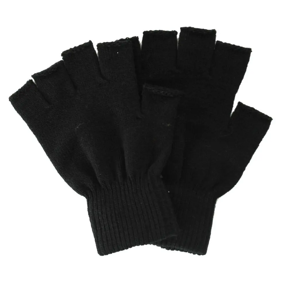 1Pair Black Half Finger Fingerless Gloves For Women And Men Wool Knit Wrist Cotton Gloves Winter Warm Workout Gloves