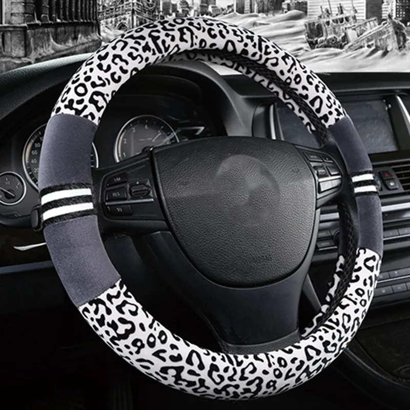 Осенне-зимний плюшевый авто чехол рулевого колеса автомобиля Леопард Модный чехол на руль автомобиля-Стайлинг