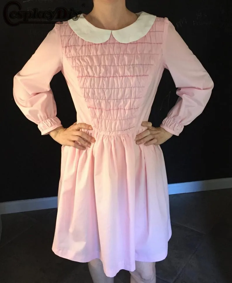 

Cosplaydiy Stranger Things Cosplay Eleven Dress Women Girls Pink Skirt Long Sleeve Dress Halloween Party Costume Custom Made