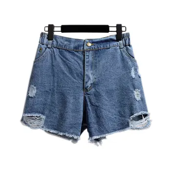 

Plus Size Women't Clothing Jeans Spring Summer New Casual Blue Ripped Denim Shorts Loose Wide Leg Hot Pants 4xl 5xl 6xl