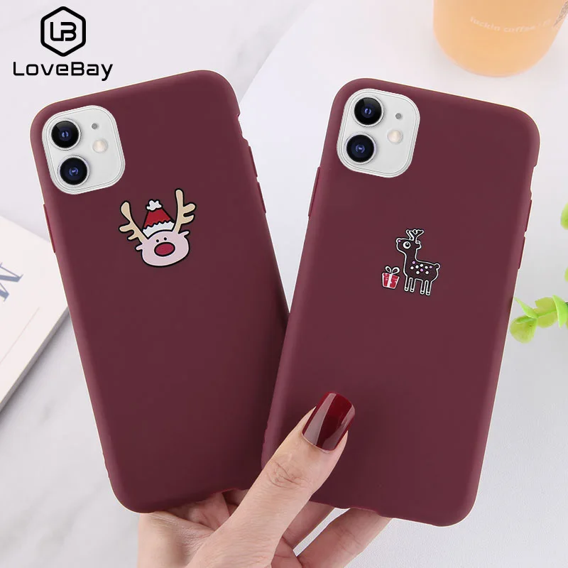 Чехол Lovebay винно красный Рождественский для телефона iPhone X XR Xs Max 5 фотография лось