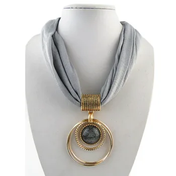 

Pendant Scarf Circular Alloy Pendant Collar Polyester Solid Scarf Necklace for women