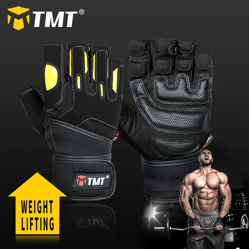 TMT  Sports Gym Gloves Weightlifting Fitness Workout Half Finger Gloves Men Bodybuilding Dumbbell Weight lifting Training Gloves