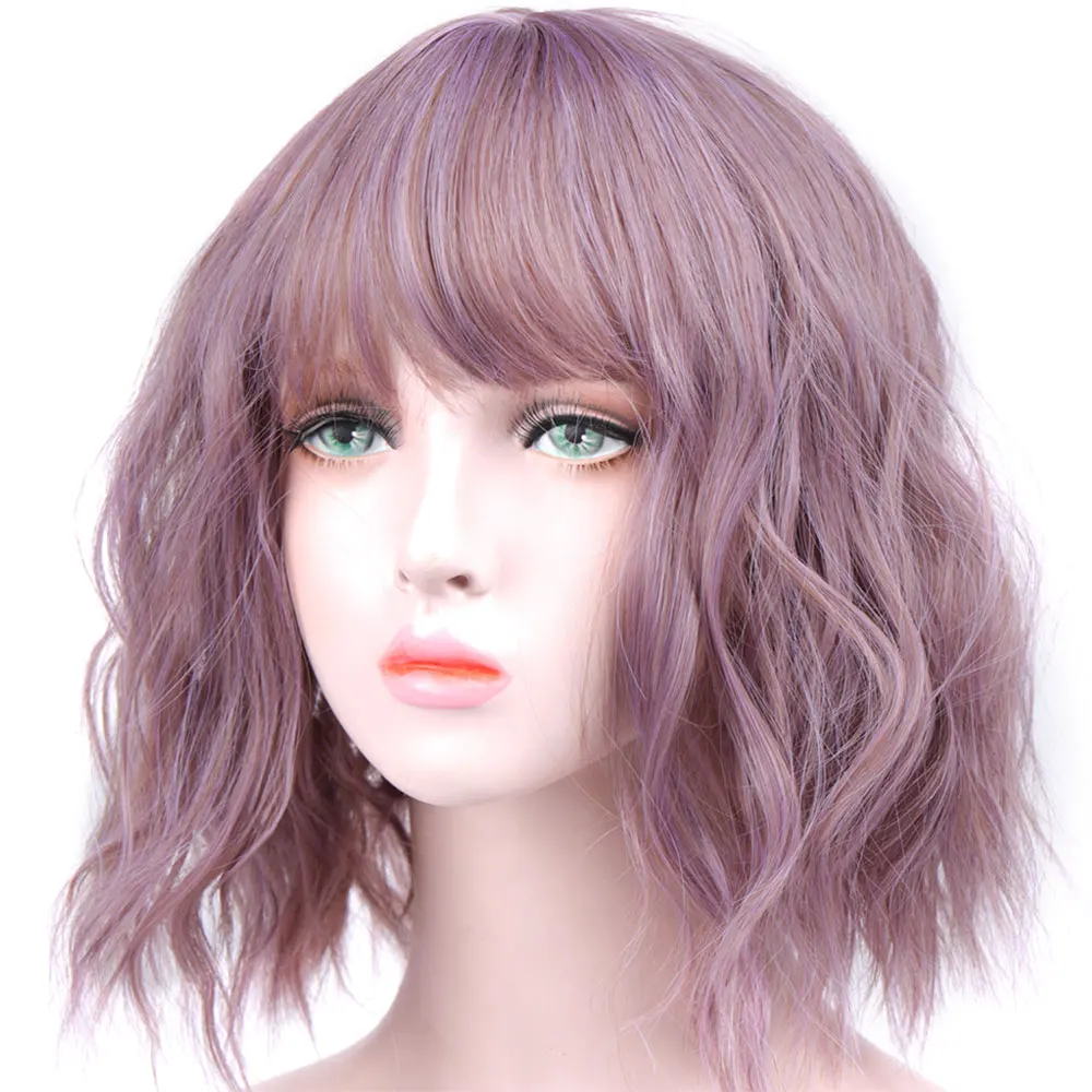 LiangMo Similler розовый короткий синтетический парик для женщин волнистые волосы косплей парик с челкой