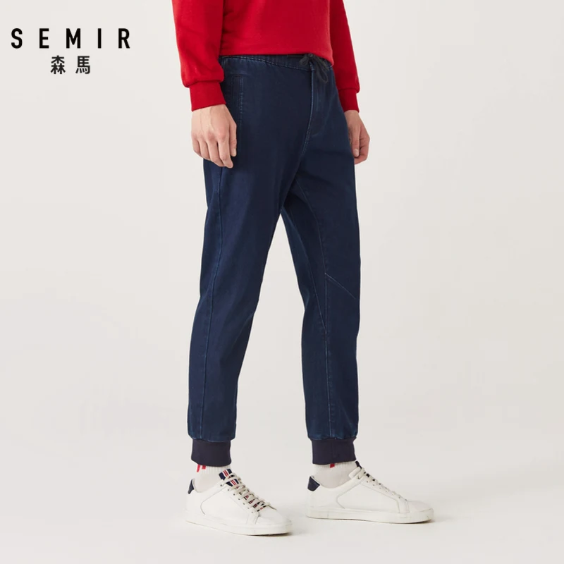 Мужские джинсы для пробежек SEMIR теплые штаны с эффектом потертости взрослых на