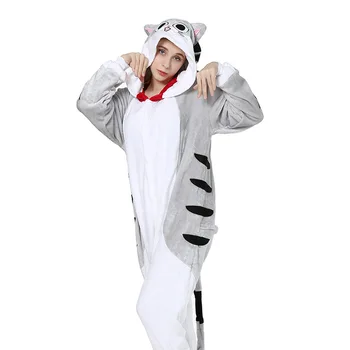 

European American fashion ladies Cos party performance pajamas cat flannel cartoon pattern animal conjoined pajamas women winter