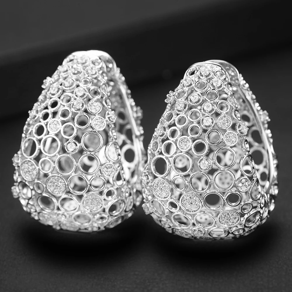 GODKI Luxury Hollow Fat/Wide Chic Hoop Earrings For Women Earrings Jewelry Charms Elegant Full Mirco Cubic Zircon Dubai Wedding