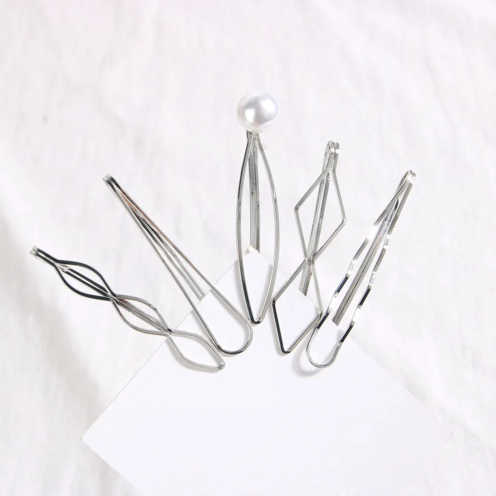 50 компл./лот 5 шт./компл. DIY простой мульти сплава в виде геометрических фигур в виде ромбов Заколки для волос шпильки с жемчугом волос Инструменты для укладки волос аксессуары HA1462
