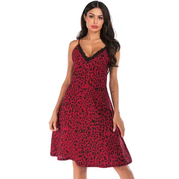 

Women Night Dress Leopard Print Slips Nightgowns Strap Sexy Lingerie Sleeveless Sleepwear Backless Nightie Femme Sleep Lounge