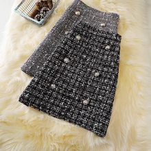 

Women's Small Fragrant Tweed Skirt, Female Plus Size Autumn And Winter High Waist Plaid Anti-glare Small Short Skirt, Buttocks