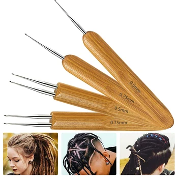 

Wooden Crochet Hook For Dreadlocks Wig Needle 1/2 Hook Needle Hair Extension Tool Braider 0.5Mm/0.75Mm Bamboo Needle Holder