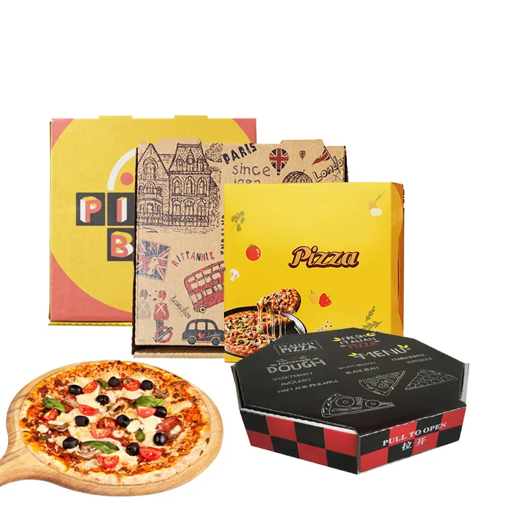 Custom Printer Cheap Wholesale Colourful Pink  Disposable Food Delivery Carton Paper Pizza Packaging Box 5