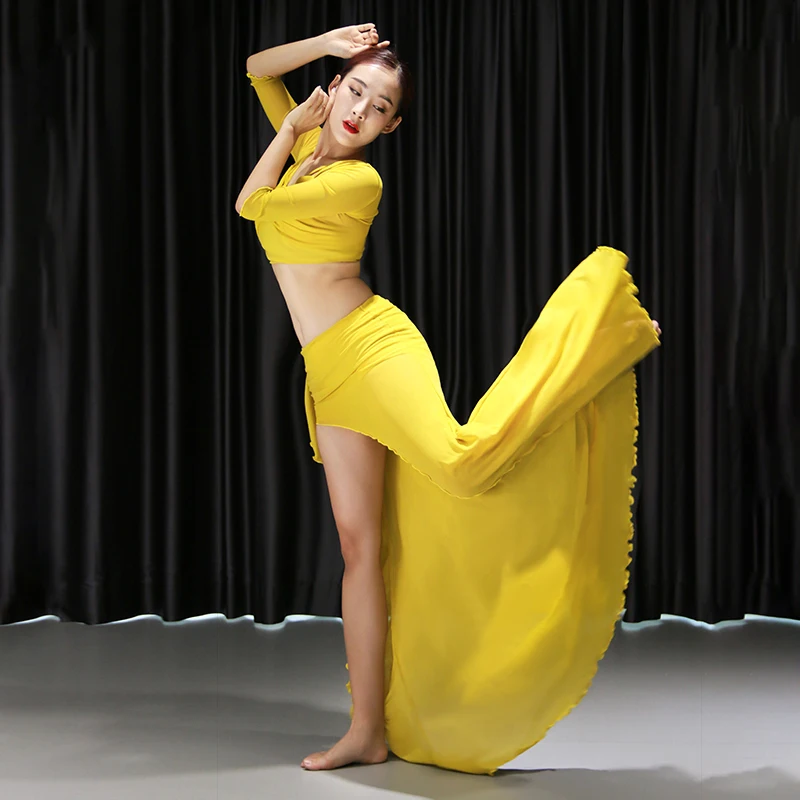 Женский набор костюма для танца живота 2 шт. Топ Бюстгальтер длинная юбка осенняя одежда для танца живота Профессиональный костюм для танцев