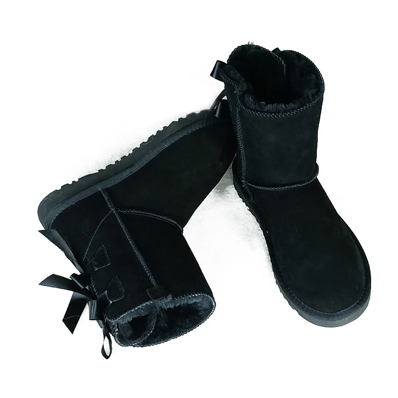 Новинка; модные классические ботинки в австралийском стиле; зимние ботинки из натуральной кожи наивысшего качества; женские зимние ботинки; женские ботильоны из толстого плюша - Цвет: Black