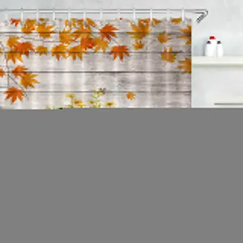 

Autumn Leaves Flower Pumpkin Wood Board Fabric Shower Curtain Bath Accessory Set