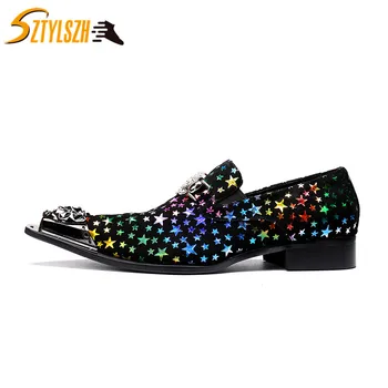 

Gentlemen Formal Suede Leather Pattern Printing Varicolored Men Loafers Wedding And Party Men Dress Shoes Fashion Men's flats