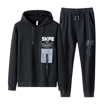 

Men's Sportswear Sets 2019 Autumn Winter Hooded Fleece Casual Tracksuit Men Sweatshirt + Sweatpants Set Preppy Style Track Suit