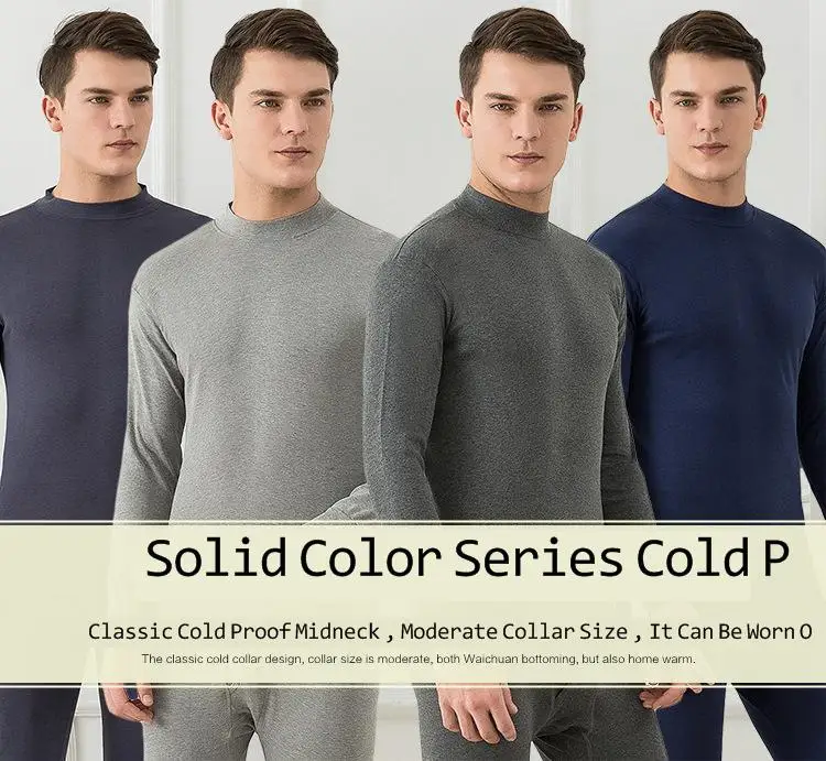 Pure Cotton Men's Underwear Round Neck Middle Neck Thermal Underwear Tops And Bottomed Two Piece Set Mens Warm Pants For Winter mens thermal long johns