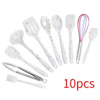 

10pcs Anti Scald Cookware Restaurant Non Stick Silicone Cooking Utensil Set Kitchen Gadgets Spatula Spoon Hanging Easy Clean
