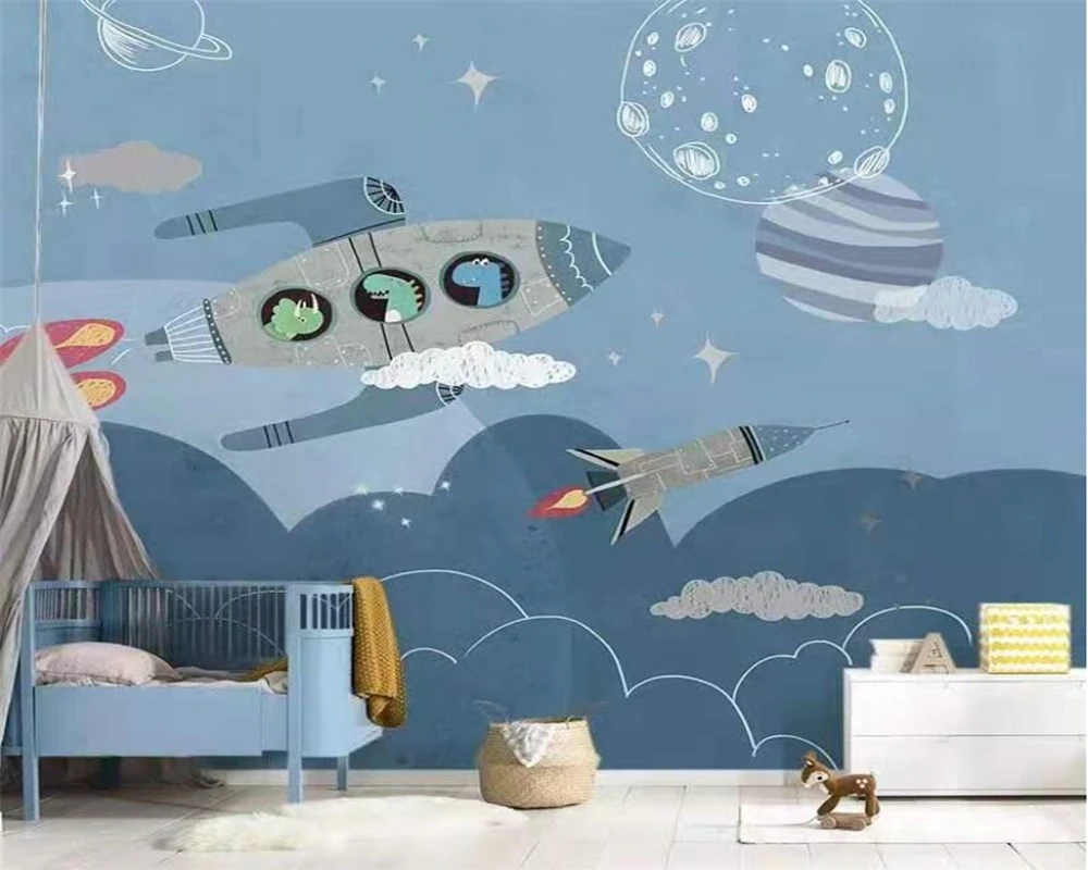 beibehang Customize the new Nordic hand-painted cartoon spaceship cartoon children's room papel de parede wallpaper tapety