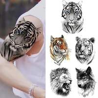 Lion Tiger Cool Temporary Tattoo Sticker Fashion Wolf Waterproof  Animal Body Art Arm Fake Removable Tatoo Men Women Personality