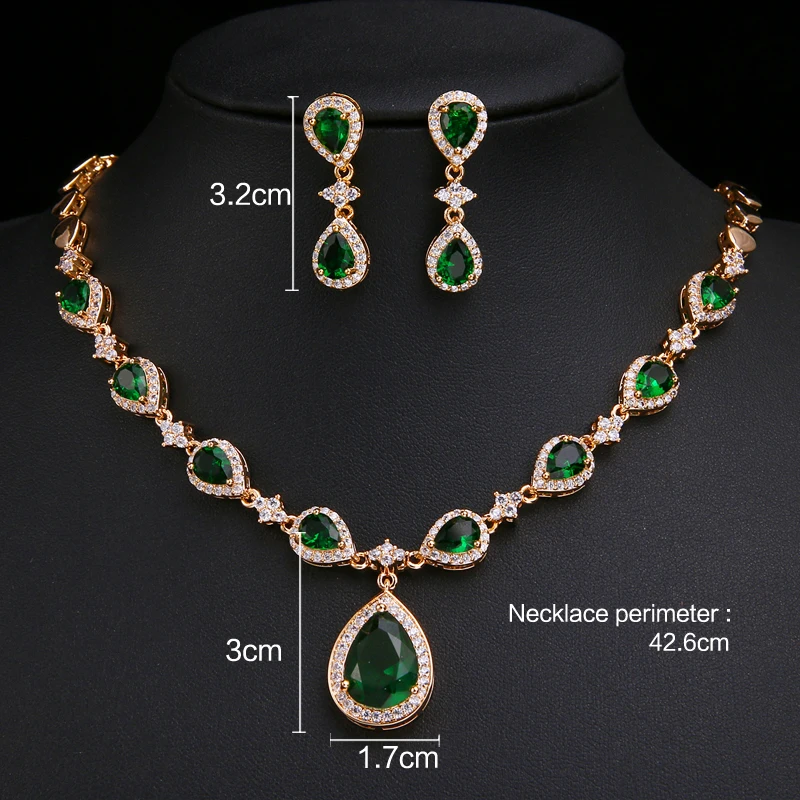 Emmaya New Arrival Rose Gold Green Waterdrop Appearance Zirconia Charming Costume Accessories Earrings And Necklace Jewelry Sets - Image 5