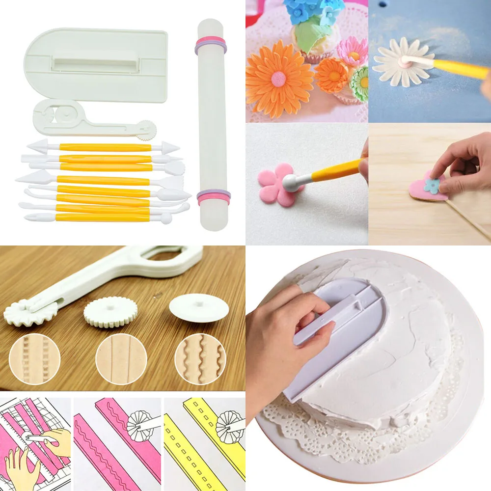 

Fondant Cake Pastry Carving Cutter Patterns Flower Sugar Craft Modelling Tools Clay Fondant Cake Decorating Bake Tool 11pcs/Lot