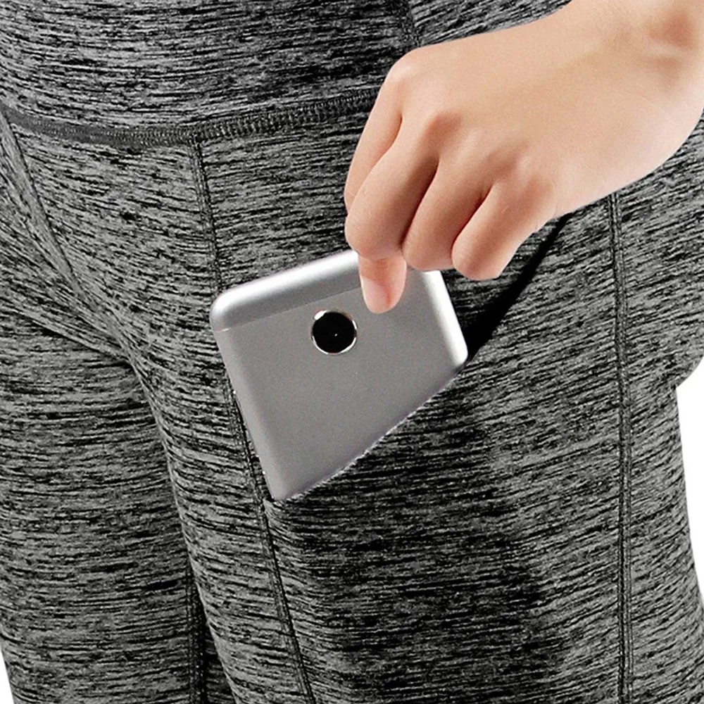 Sports Leggings Women 3/4 Gym Tights Casual Cropped Yoga With Side Pockets